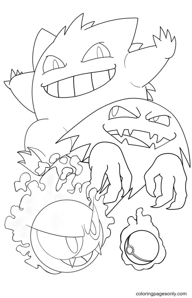 Gengar coloring pages printable for free download