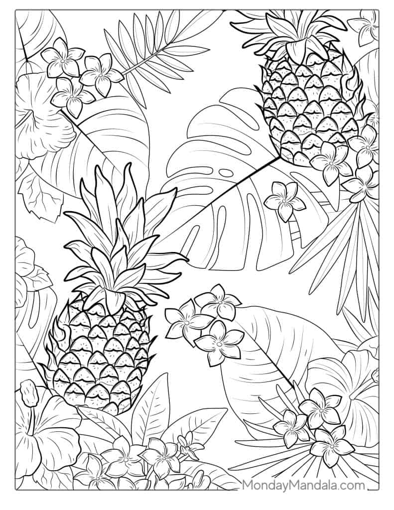 Pineapple coloring page free pdf printables