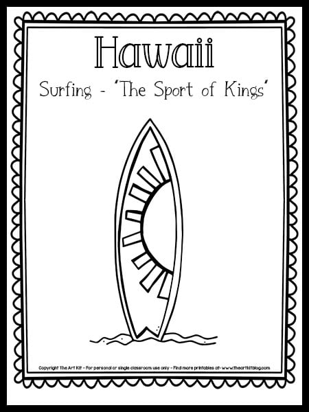 Hawaii surfing coloring page free printable â the art kit