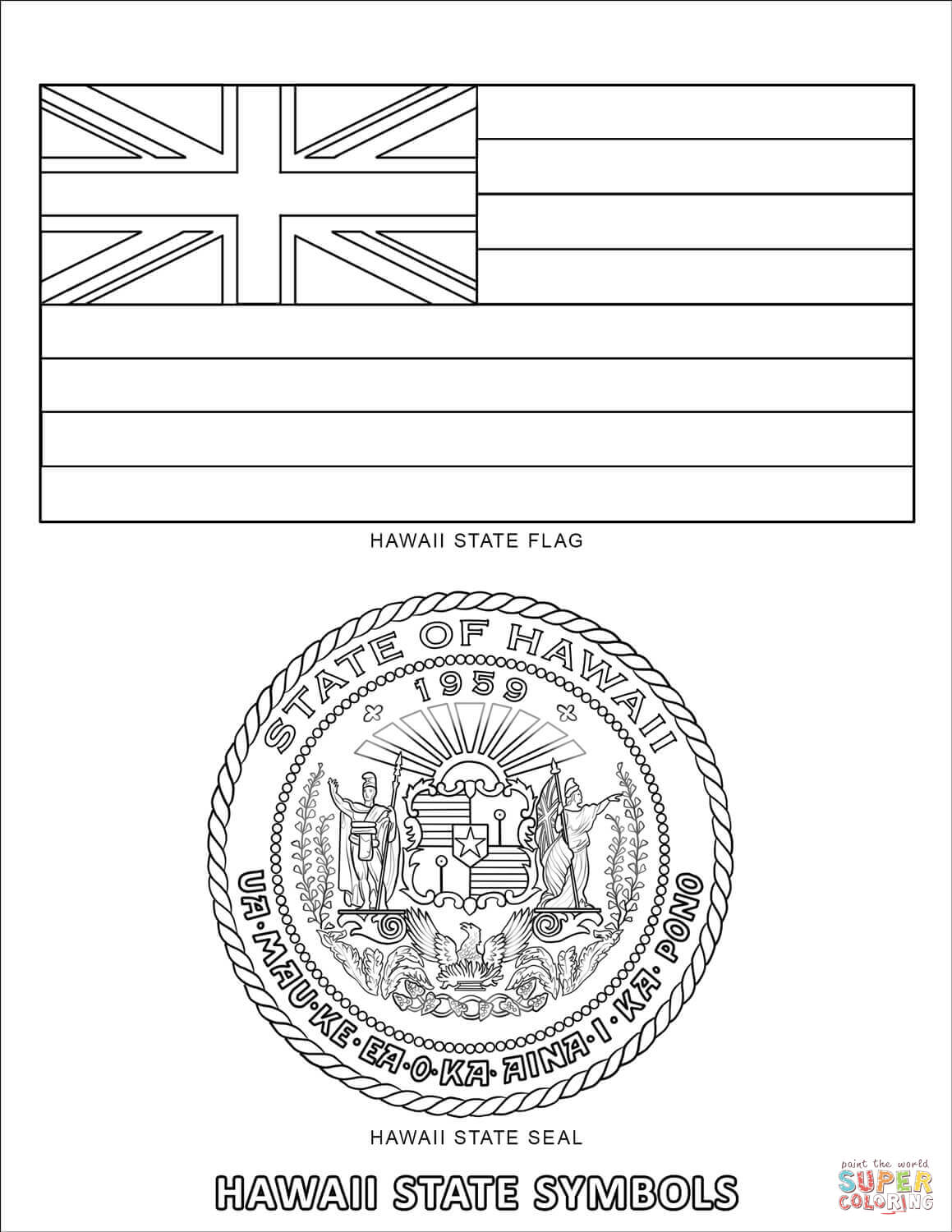 Hawaii state symbols coloring page free printable coloring pages