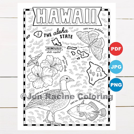 Hawaii coloring page united states state map wildlife state symbols flowers coloring pages download now