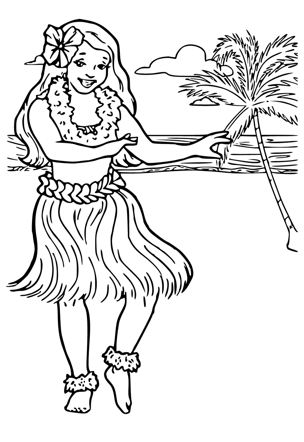 Free printable hawaii dance coloring page for adults and kids