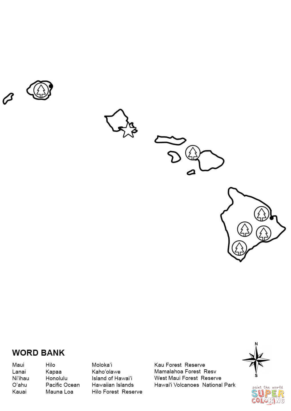 Hawaii map worksheet coloring page free printable coloring pages