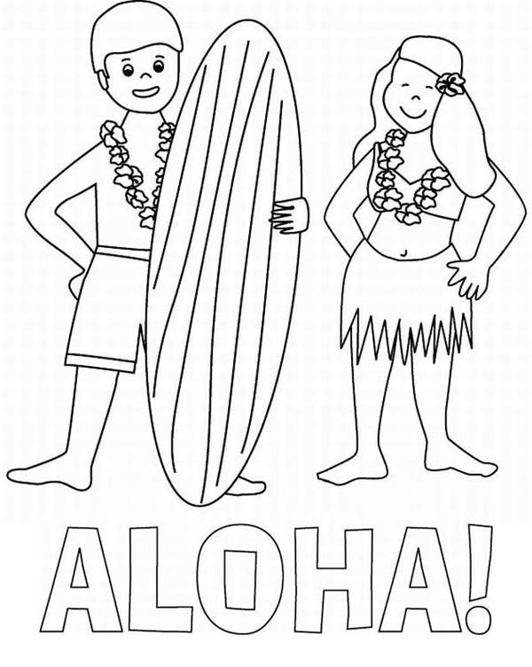 Aloha is hawaiian greet coloring page