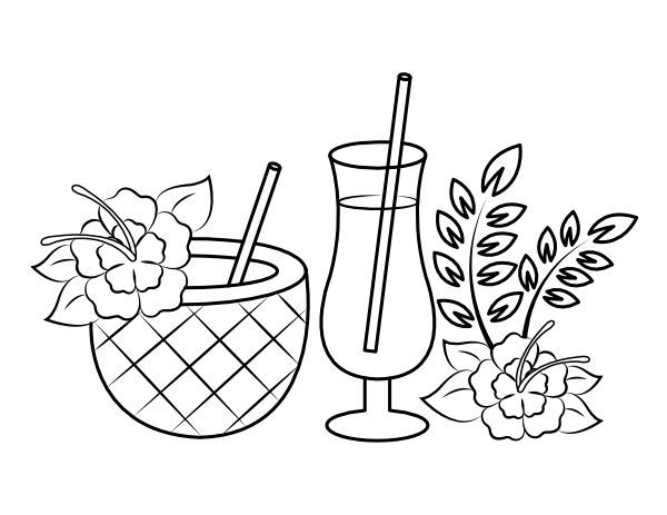 Printable hawaiian drinks coloring page