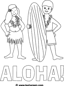 Luau surfer kids coloring page