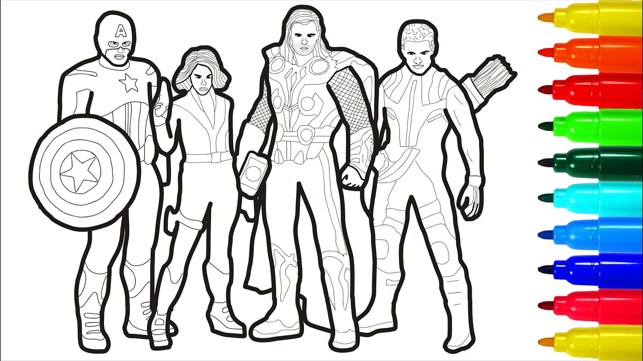 Superheroes captain america black widow hawkeye thor coloring pages