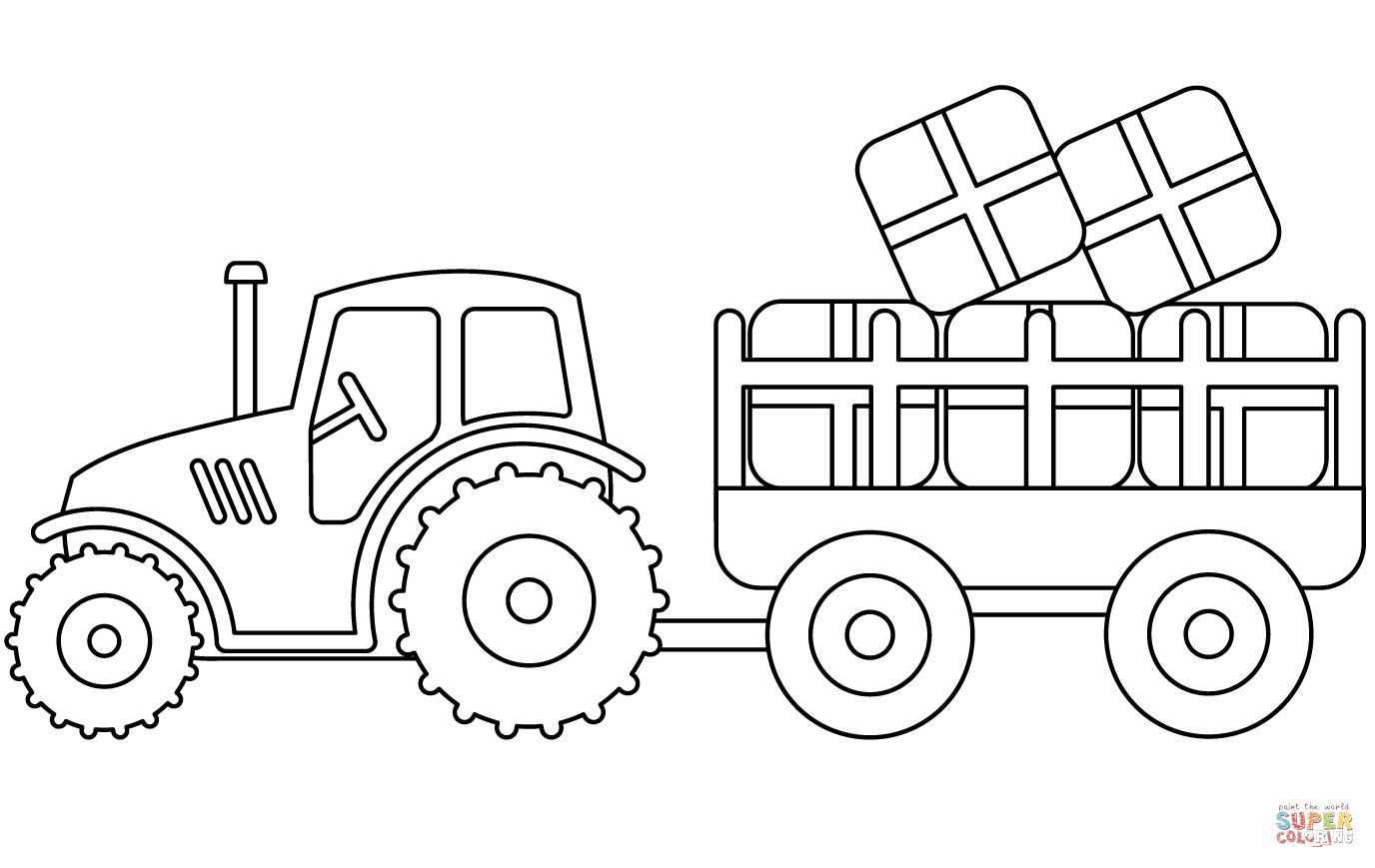 Tractor and hay wagon coloring page free printable coloring pages