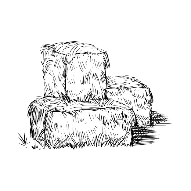 Premium vector hay bale farm drawing sketch hand drawn haystack isolated vector illustration