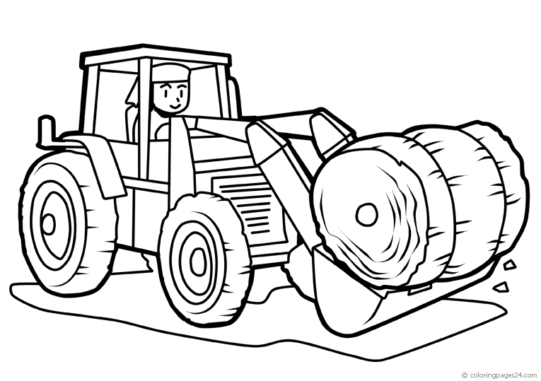 Tractor with a hay bale coloring pages