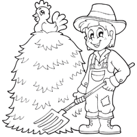 Farmer raking hay coloring pages