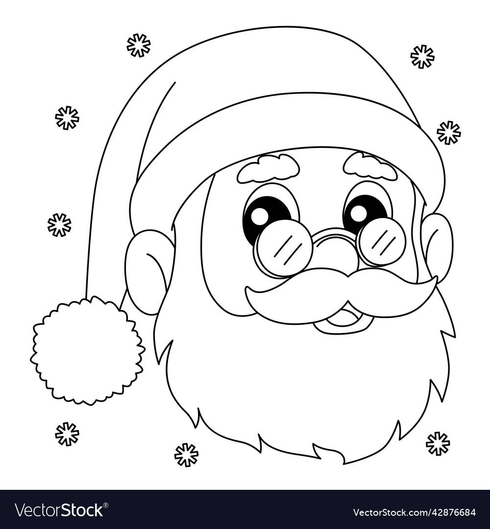 Christmas santa head coloring page for kids vector image