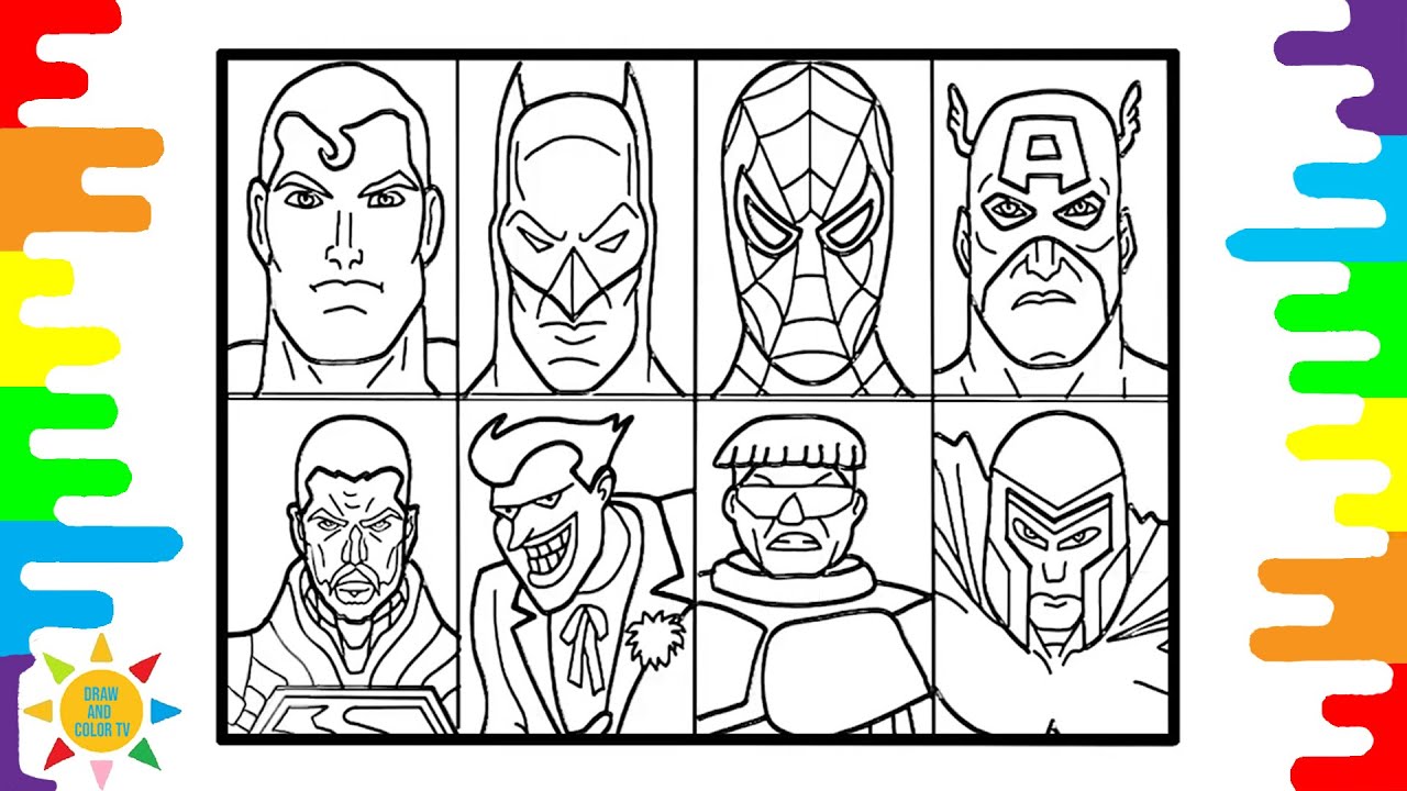 Superhero heads coloring avengers coloring page justice league coloring janji