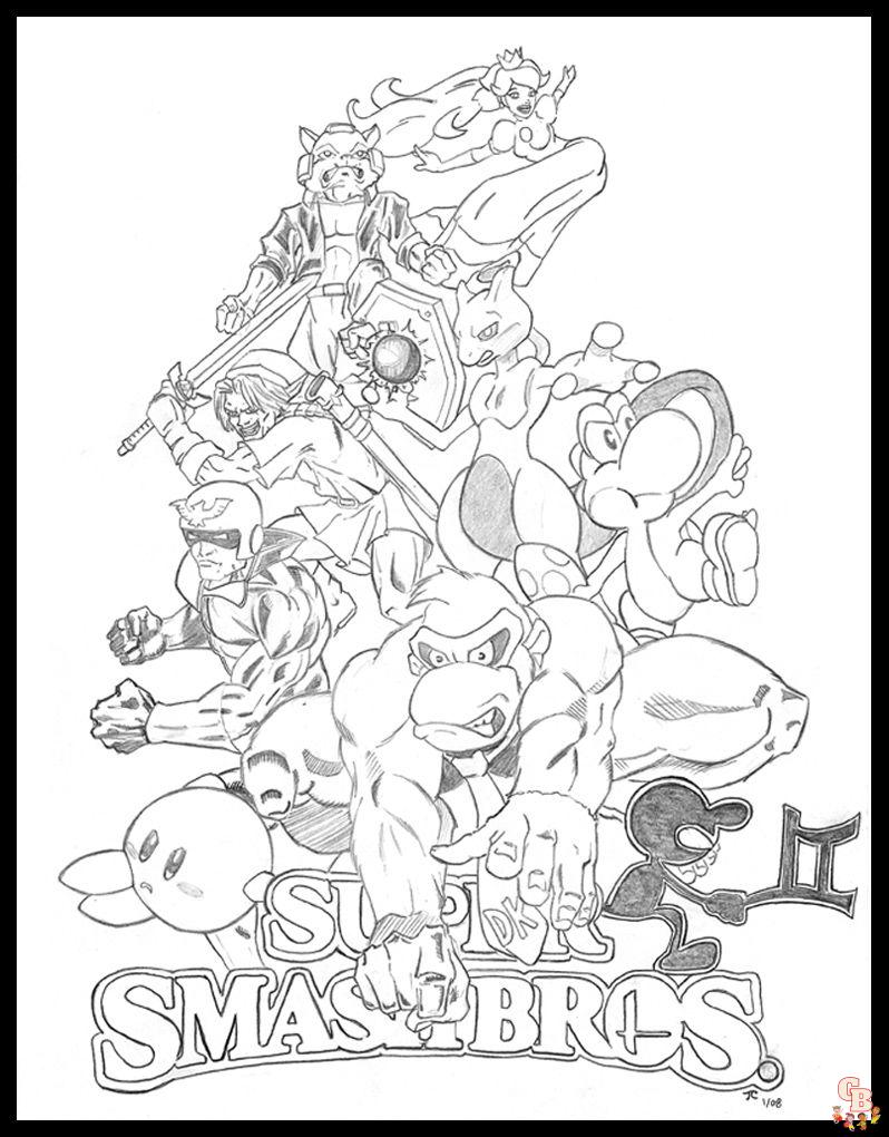 Super smash brothers coloring pages free printable