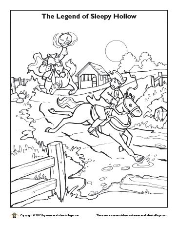 Headless horseman chasing ichabod crane coloring page coloring pages legend of sleepy hollow halloween coloring