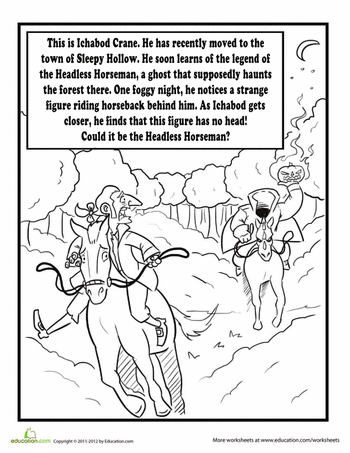 Ichabod crane worksheet education sleepy hollow book fall coloring pictures headless horseman