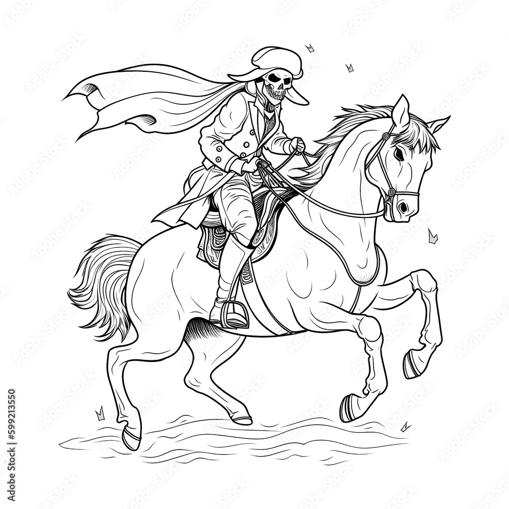 The headless horseman coloring page thick outline silhouette hand drawn illustration halloween characters black and white transparent background ilustraciãn de