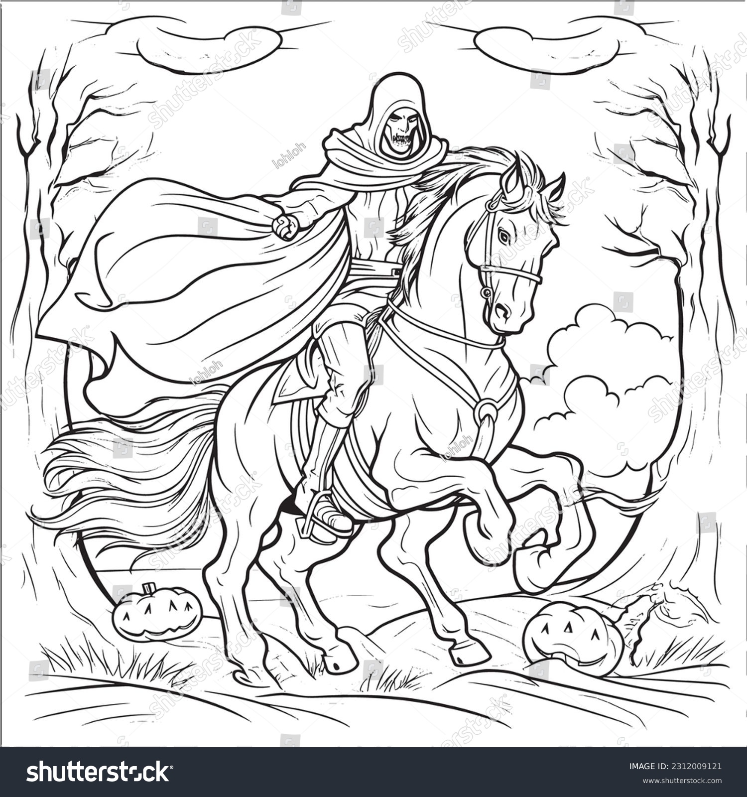 Black white coloring pages halloween kids stock vector royalty free