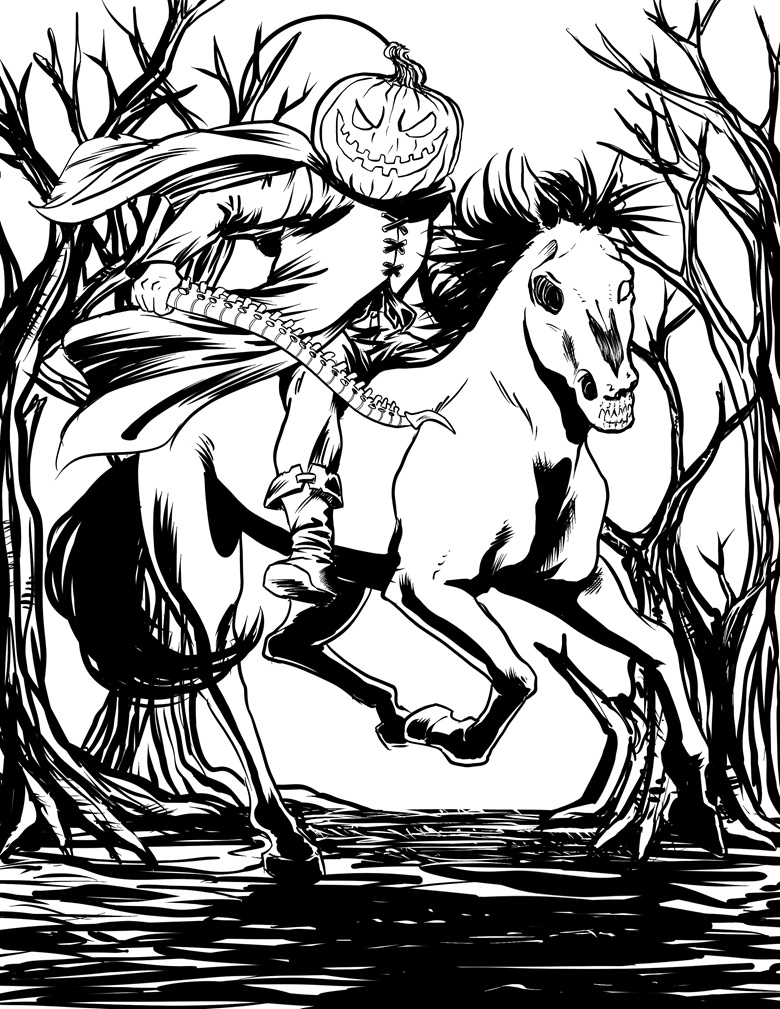 Headless horseman lineart coloring page