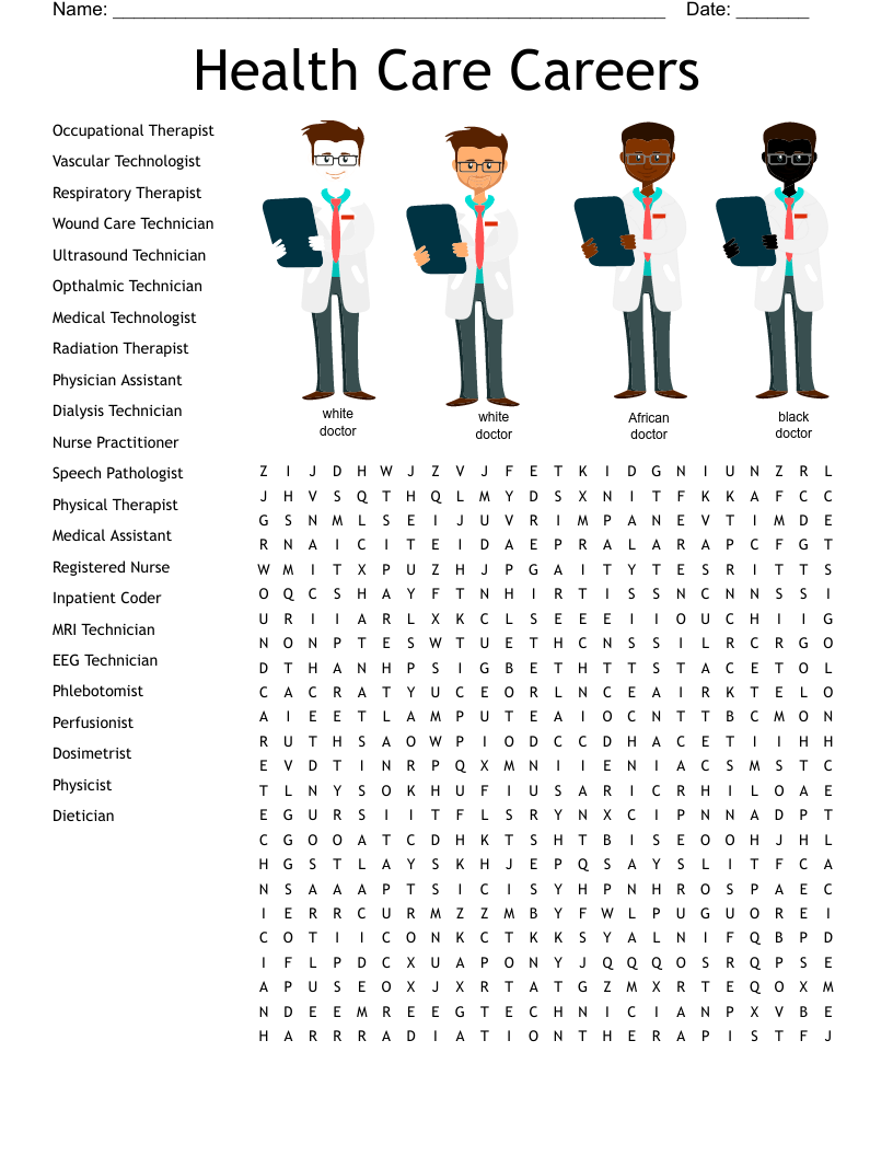 Health care careers word search