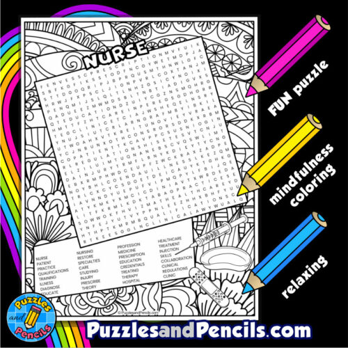 Nurse word search puzzle activity page with coloring career wordsearch made by teachers