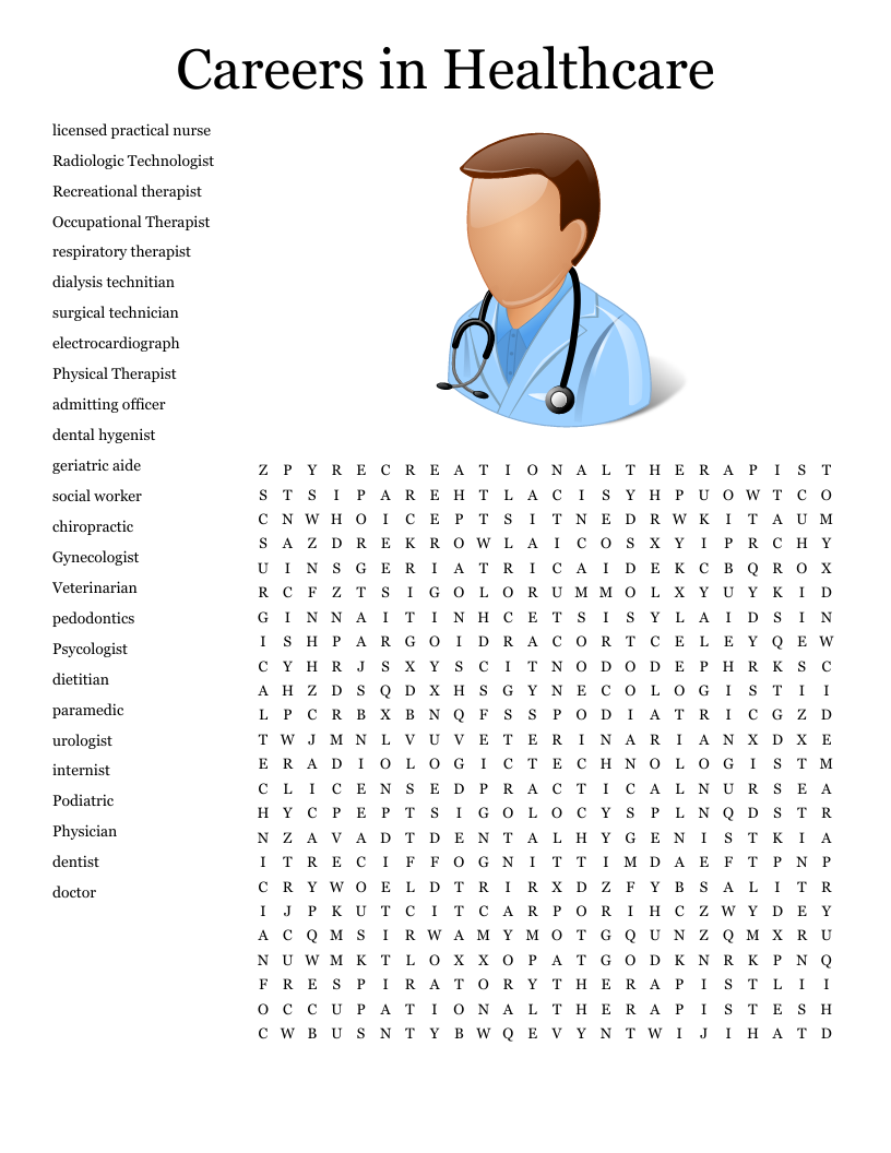 Careers in healthcare word search