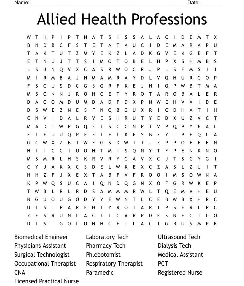 Allied health professions word search