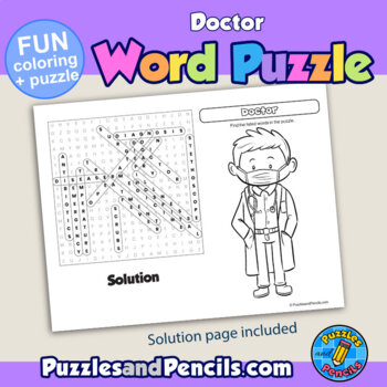 Doctor word search puzzle with coloring activity page careers series