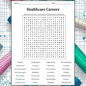 Healthcare careers word search puzzle worksheet activity by word search corner