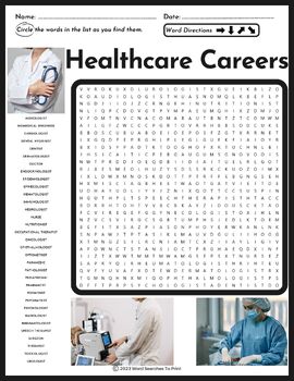 Healthcare careers word search puzzle by word searches to print tpt