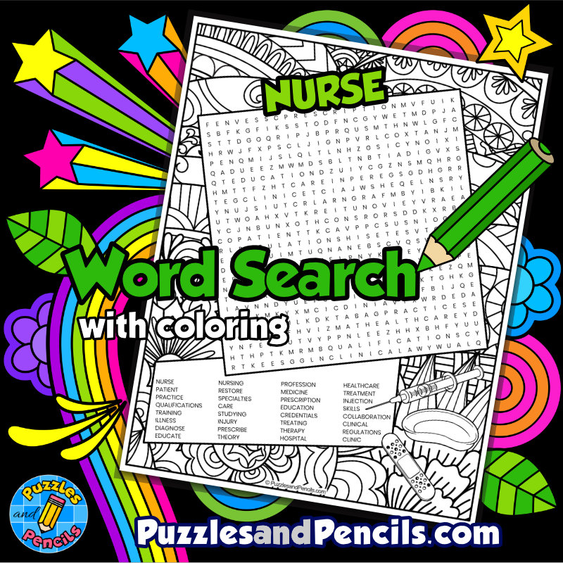 Nurse word search puzzle activity page with coloring career wordsearch made by teachers