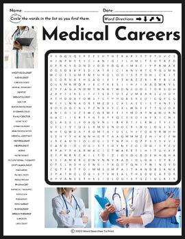 Medical careers word search puzzle