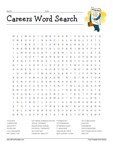 Careers word search â free printable