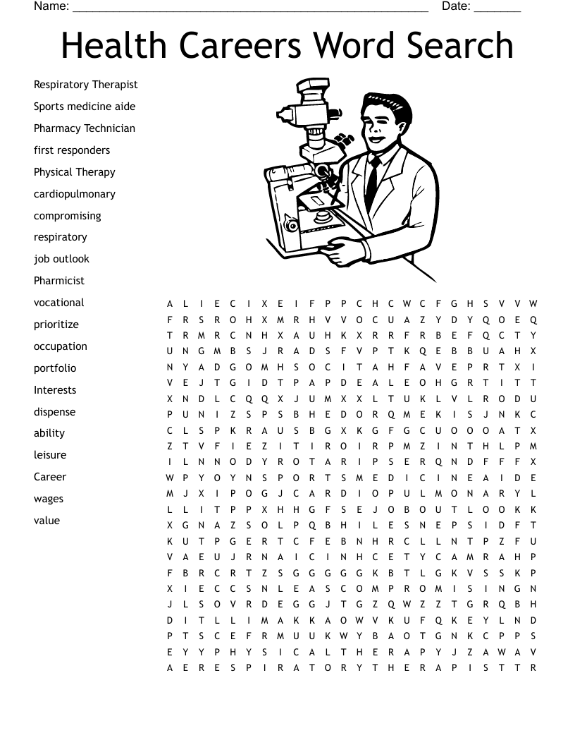 Health careers word search