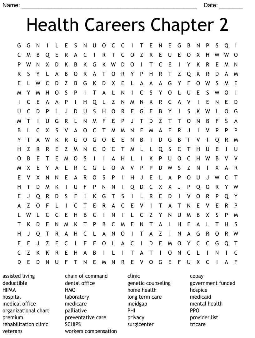 Health careers chapter word search