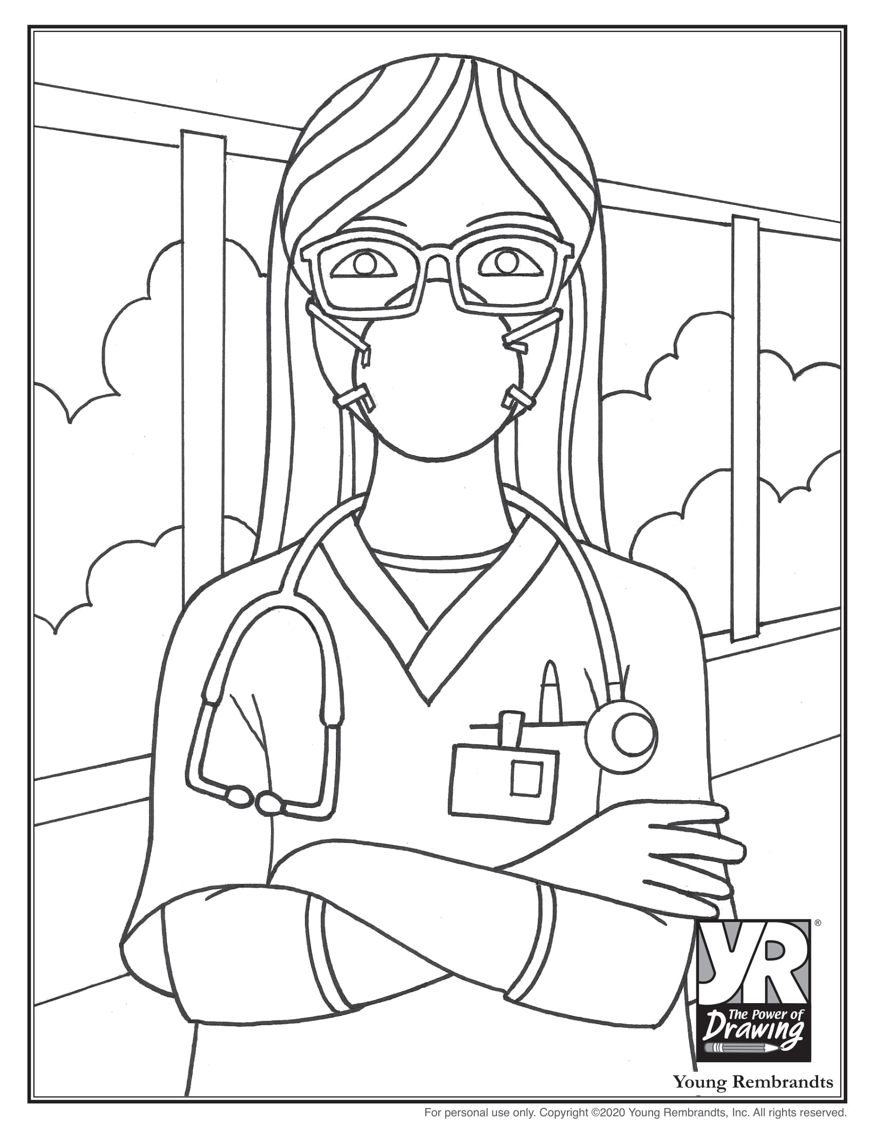 Healthcare worker coloring page