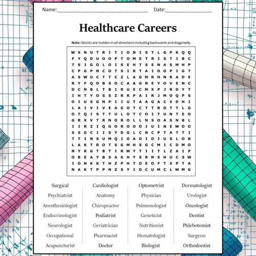 Healthcare careers word search puzzle worksheet activity