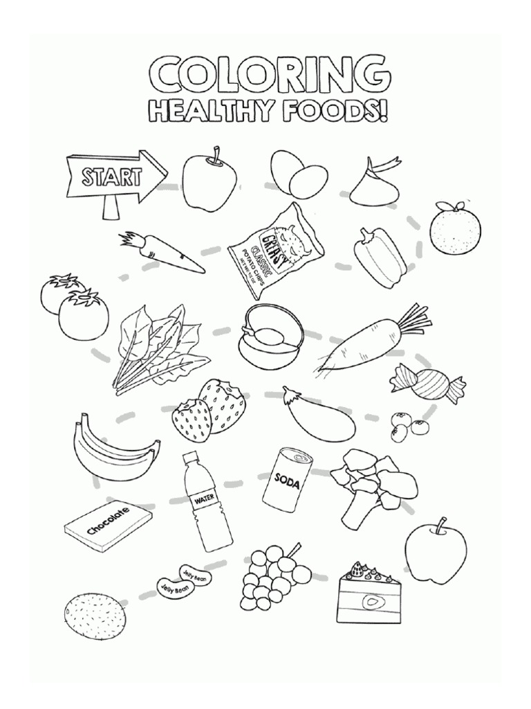 Coloring pages healthy and unhealthy food pdf