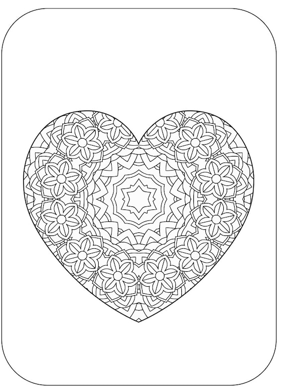 Heart coloring pages adult coloring book volume meditation relaxation patterns to print color printable pdf instant download