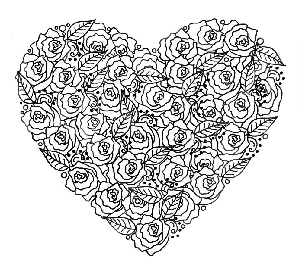 Rose garden heart adult coloring page heart coloring pages coloring pages coloring book pages