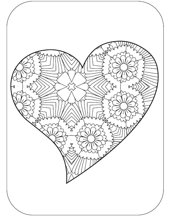 Heart coloring pages adult coloring book volume meditation relaxation patterns to print color printable pdf instant download