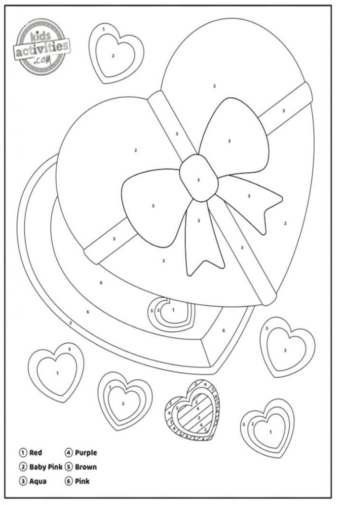 Valentine color by number coloring pages worksheet kids activities blog