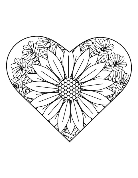 Premium vector heart coloring page flower coloring book for adults heart shape heart ornament