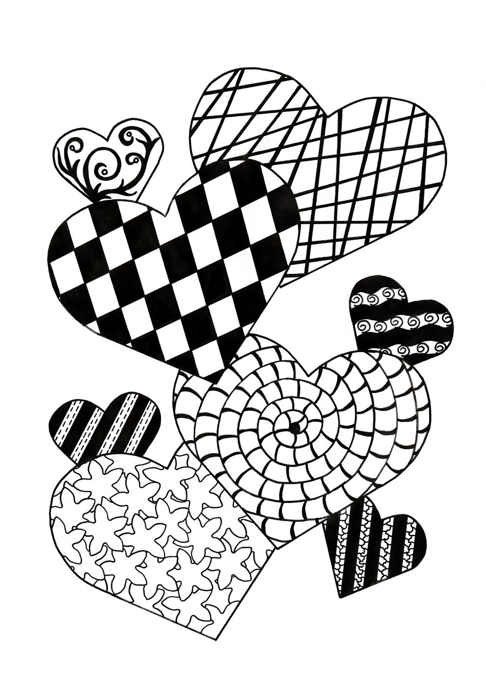 Zentangle cupid of hearts adult coloring page