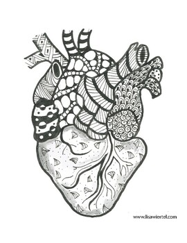 Zentangle heart coloring page by lisa b wiertel original art tpt