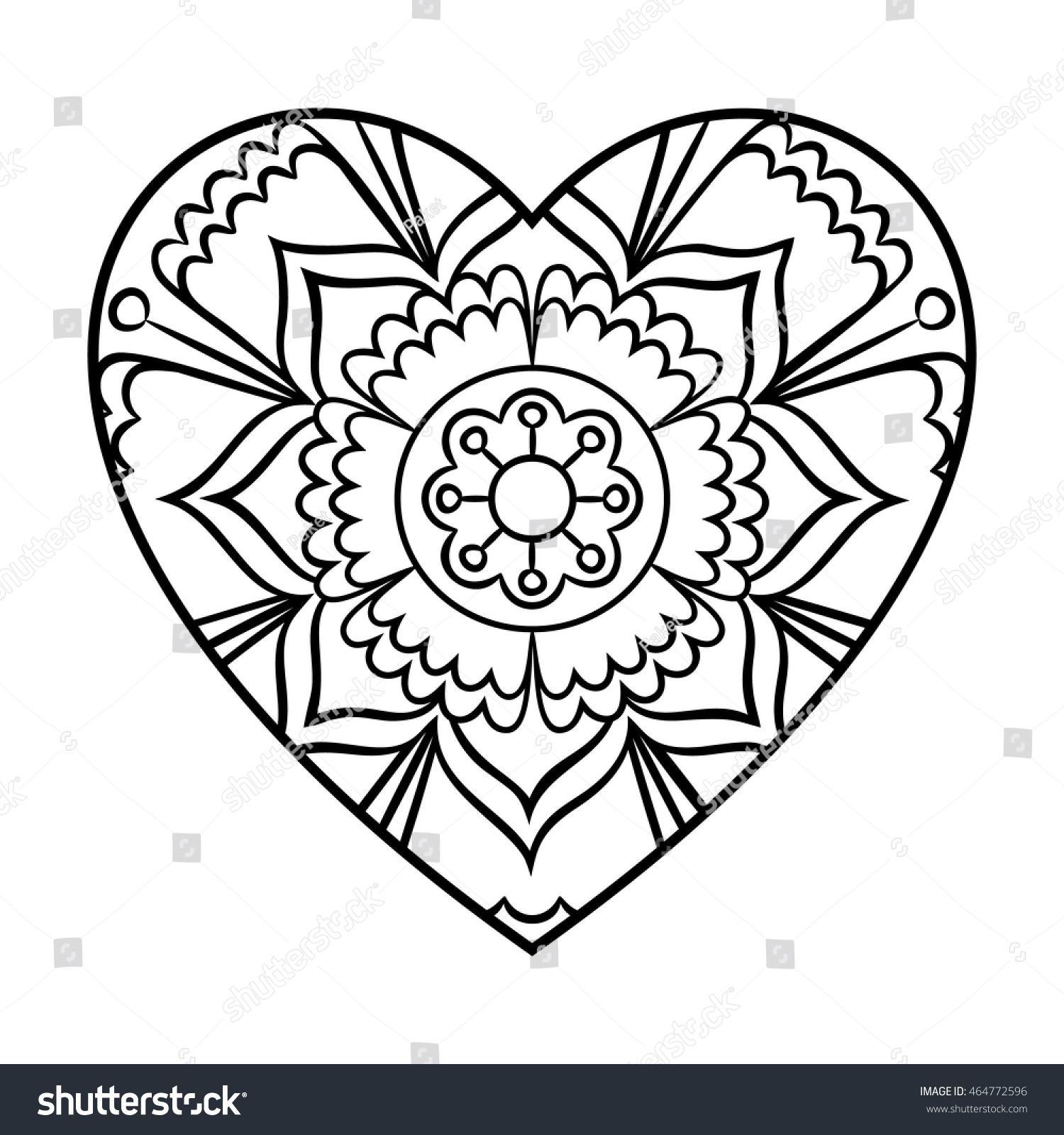 Doodle heart mandala coloring page outline stock vector royalty free