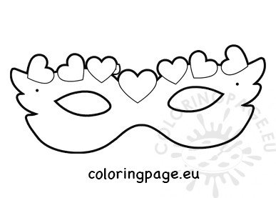 Carnival mask with hearts template coloring page
