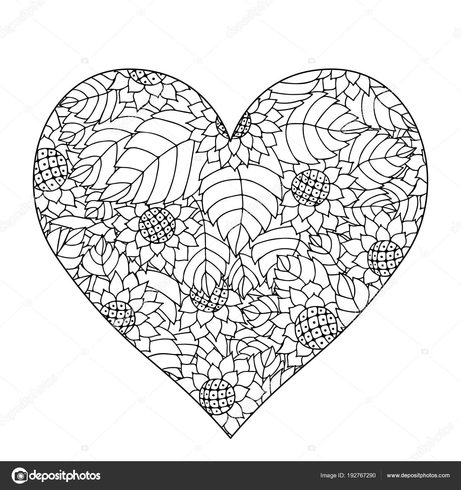 Hand drawn flower heart for adult anti stress stock vector by maroshka