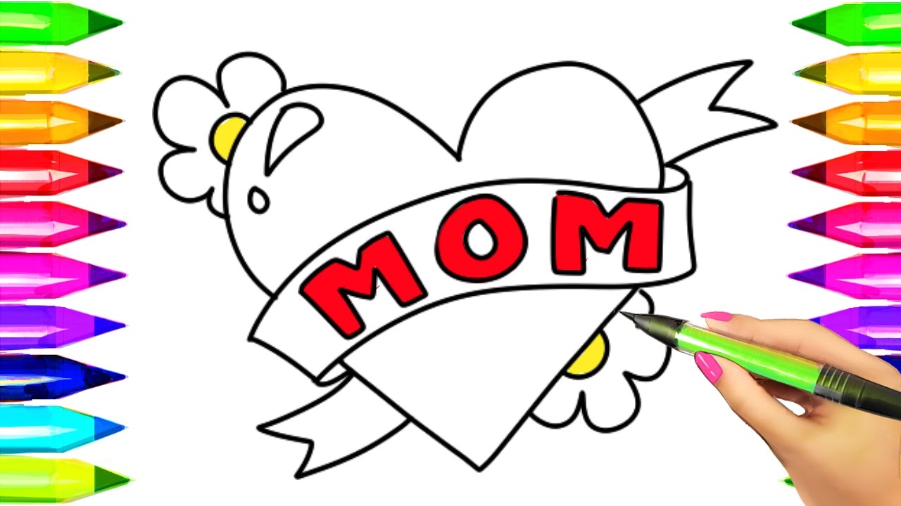 Mothers day heart coloring book learn colors for kids with mothers day coloring pages