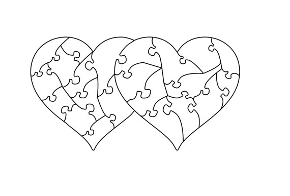 Pcs connected hearts puzzle template svg png pdf jpg double hearts puzzle template puzzle silhouette jigsaw pattern scroll saw pattern